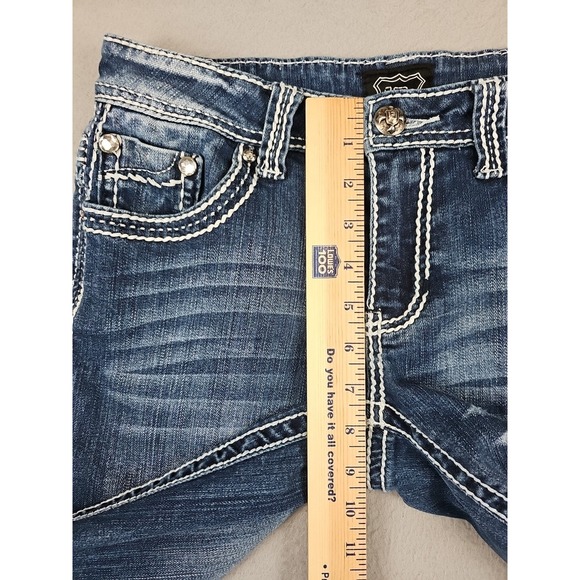 PJ PETROL Jeans Women's 27x30 Mid Rise Boot Cut Thick Stitch Embellished - Picture 3 of 7